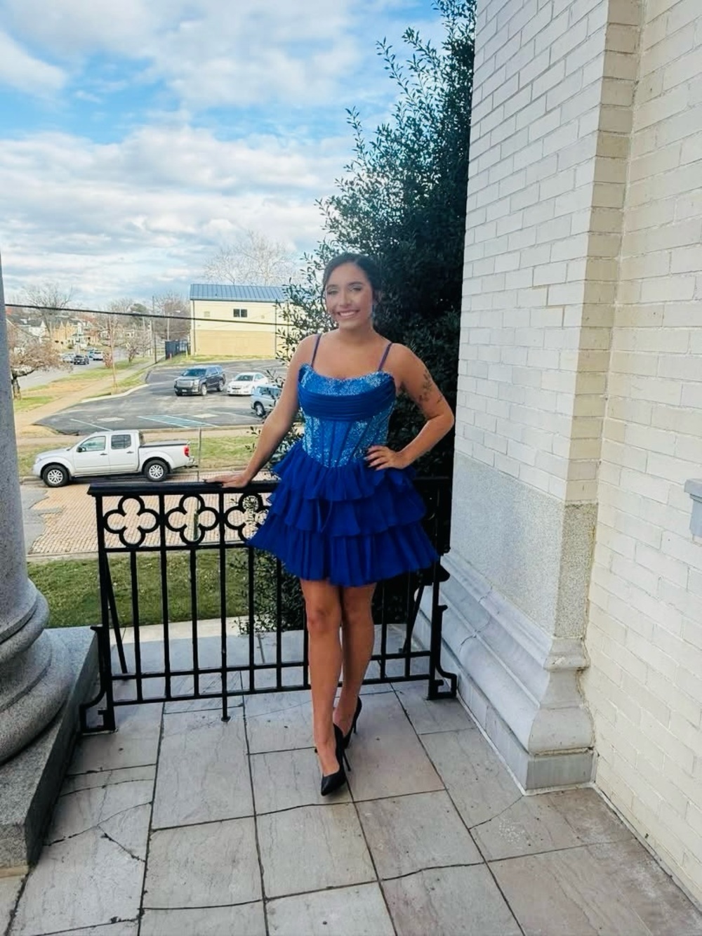 Sherri Hill Royal Blue Tiered Ruffled Short Prom Dress